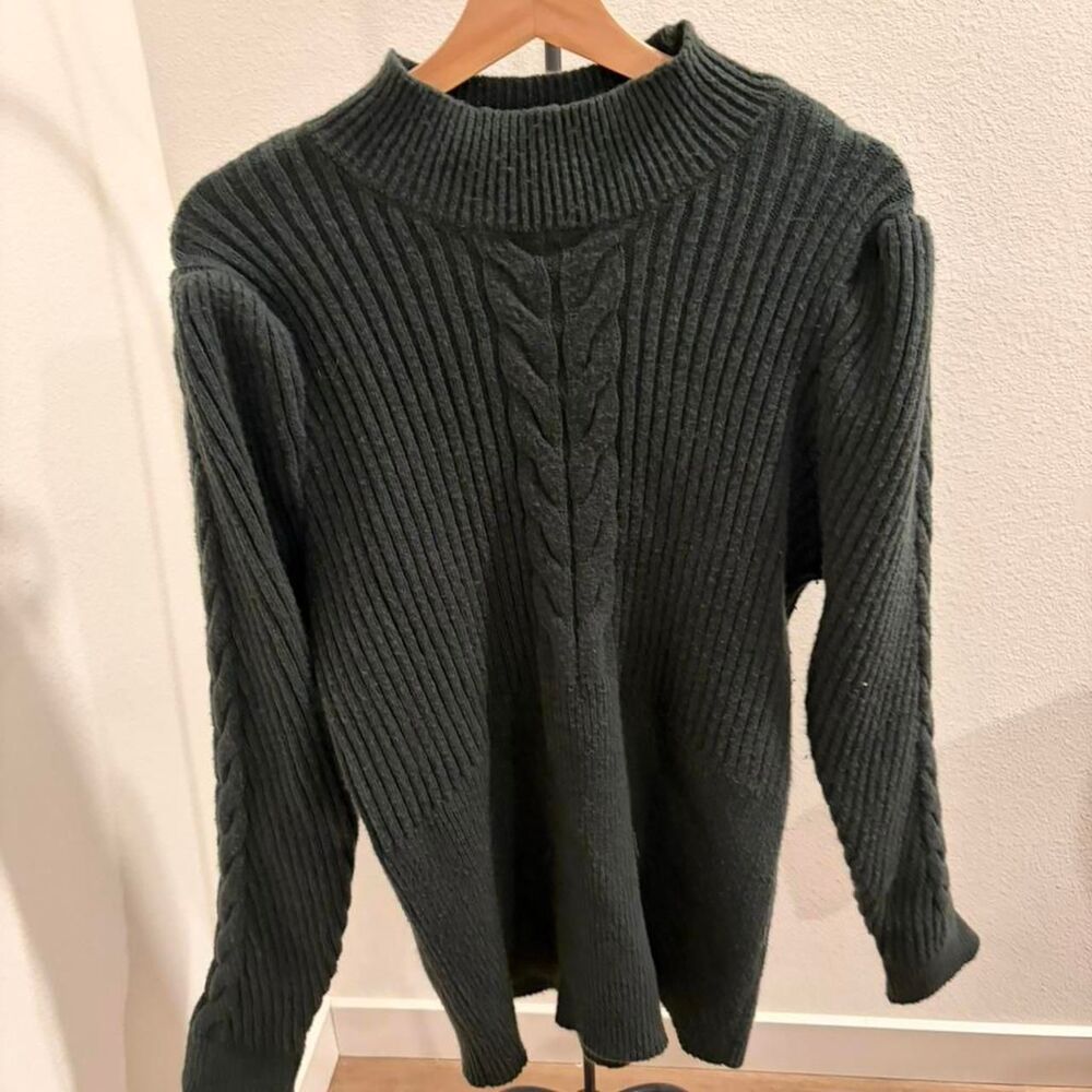 Eloquii Elements Forest Green Ribbed Cable Knit Mock Neck Sweater 18/20